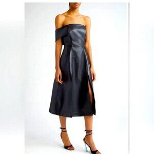 Israella Kobla Black Simphi One-Shoulder Faux Leather Midi Dress